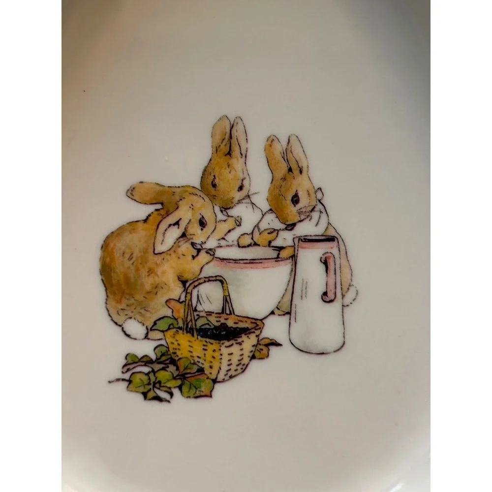 Pottery Barn Kids Beatrix Potter Bunny Egg Dish Set 2 Pastel Green‎